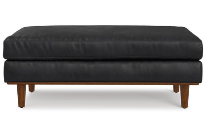 Lead Black Genuine Top Grain Leather | Morrison Large Rectangular Ottoman in Genuine Leather