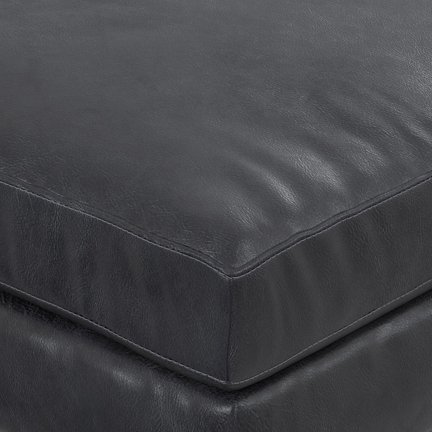 Lead Black Genuine Top Grain Leather | Morrison Large Rectangular Ottoman in Genuine Leather
