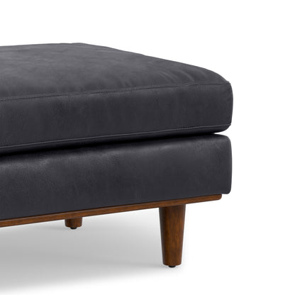 Lead Black Genuine Top Grain Leather | Morrison Large Rectangular Ottoman in Genuine Leather