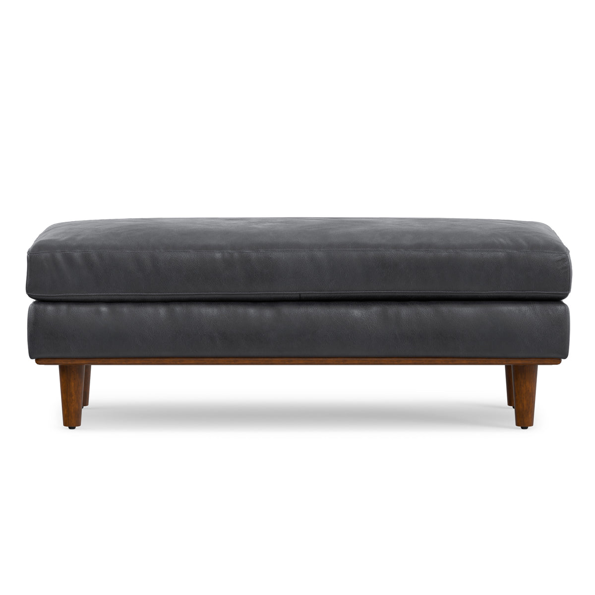 Lead Black Genuine Top Grain Leather | Morrison Large Rectangular Ottoman in Genuine Leather