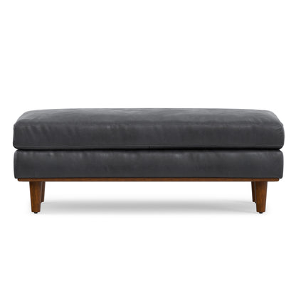 Lead Black Genuine Top Grain Leather | Morrison Large Rectangular Ottoman in Genuine Leather