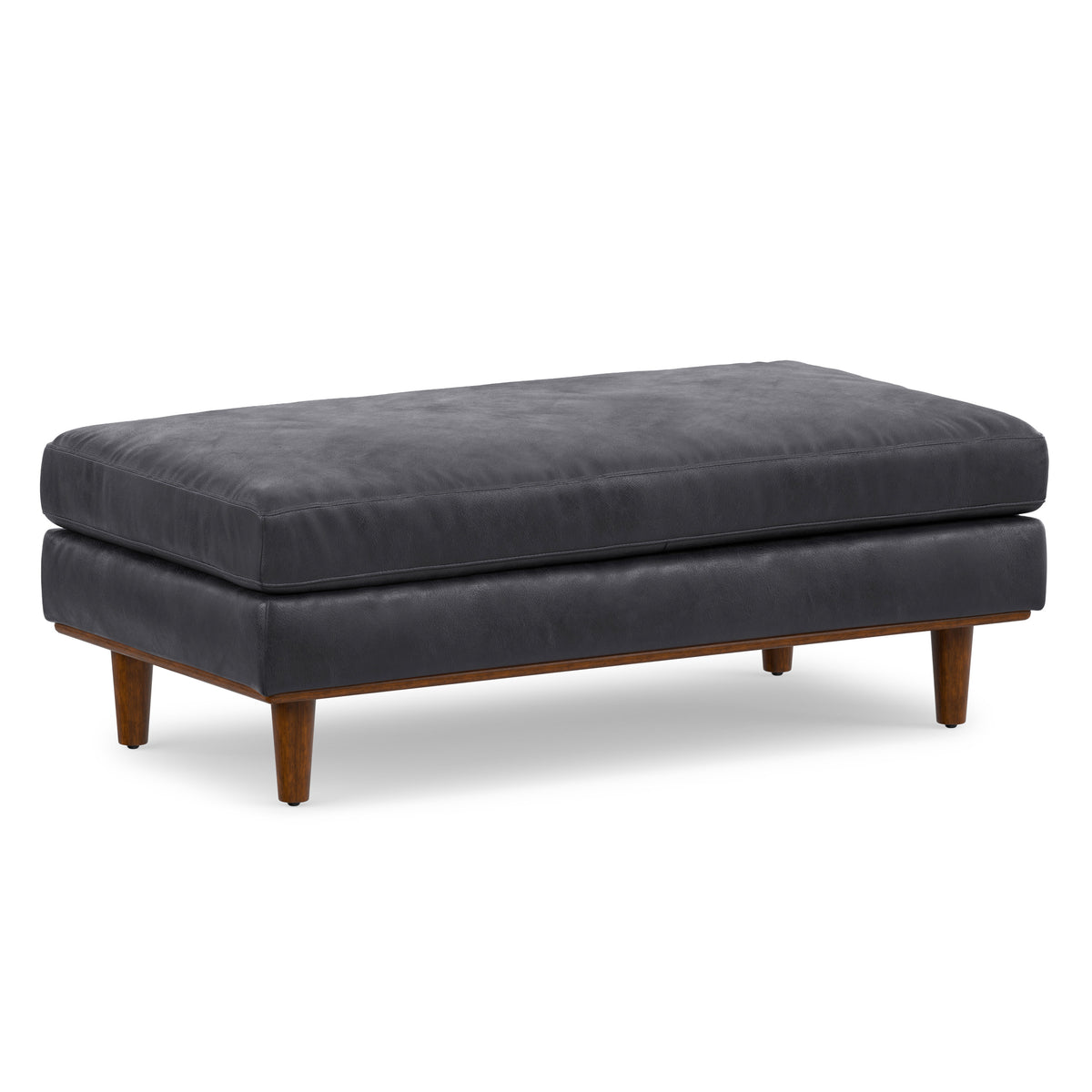 Lead Black Genuine Top Grain Leather | Morrison Large Rectangular Ottoman in Genuine Leather