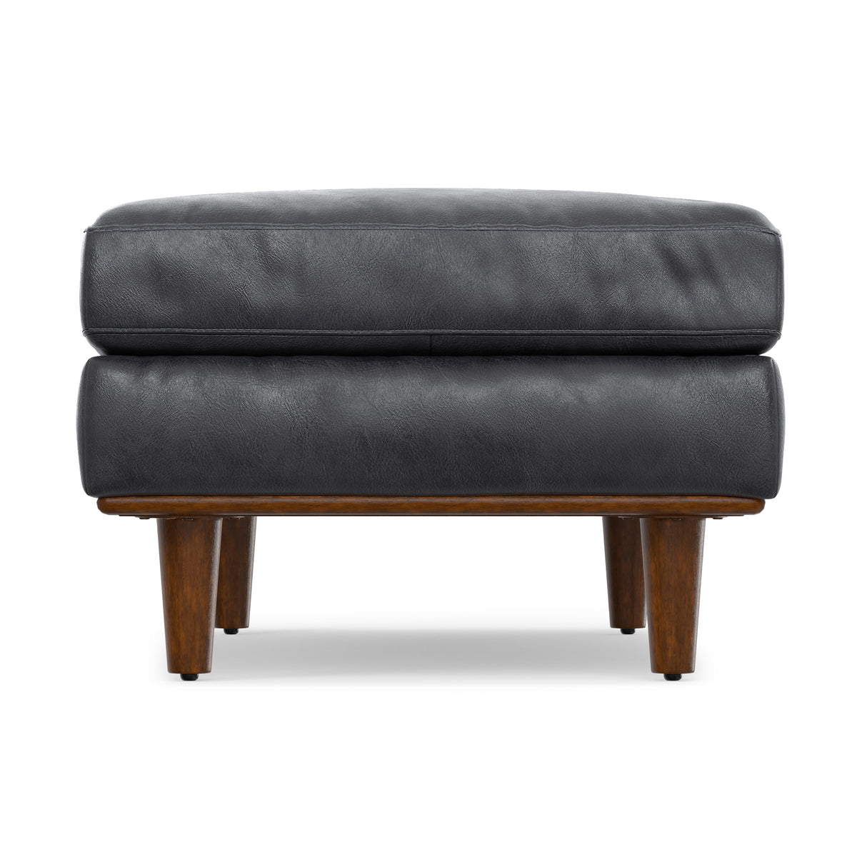 Lead Black Genuine Top Grain Leather | Morrison Large Rectangular Ottoman in Genuine Leather