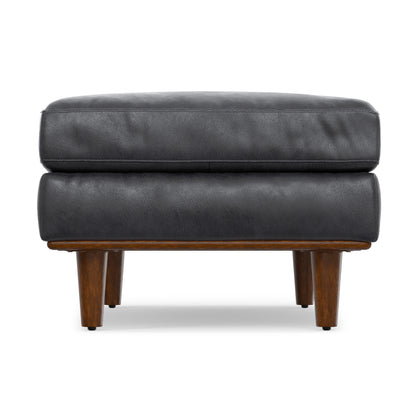 Lead Black Genuine Top Grain Leather | Morrison Large Rectangular Ottoman in Genuine Leather