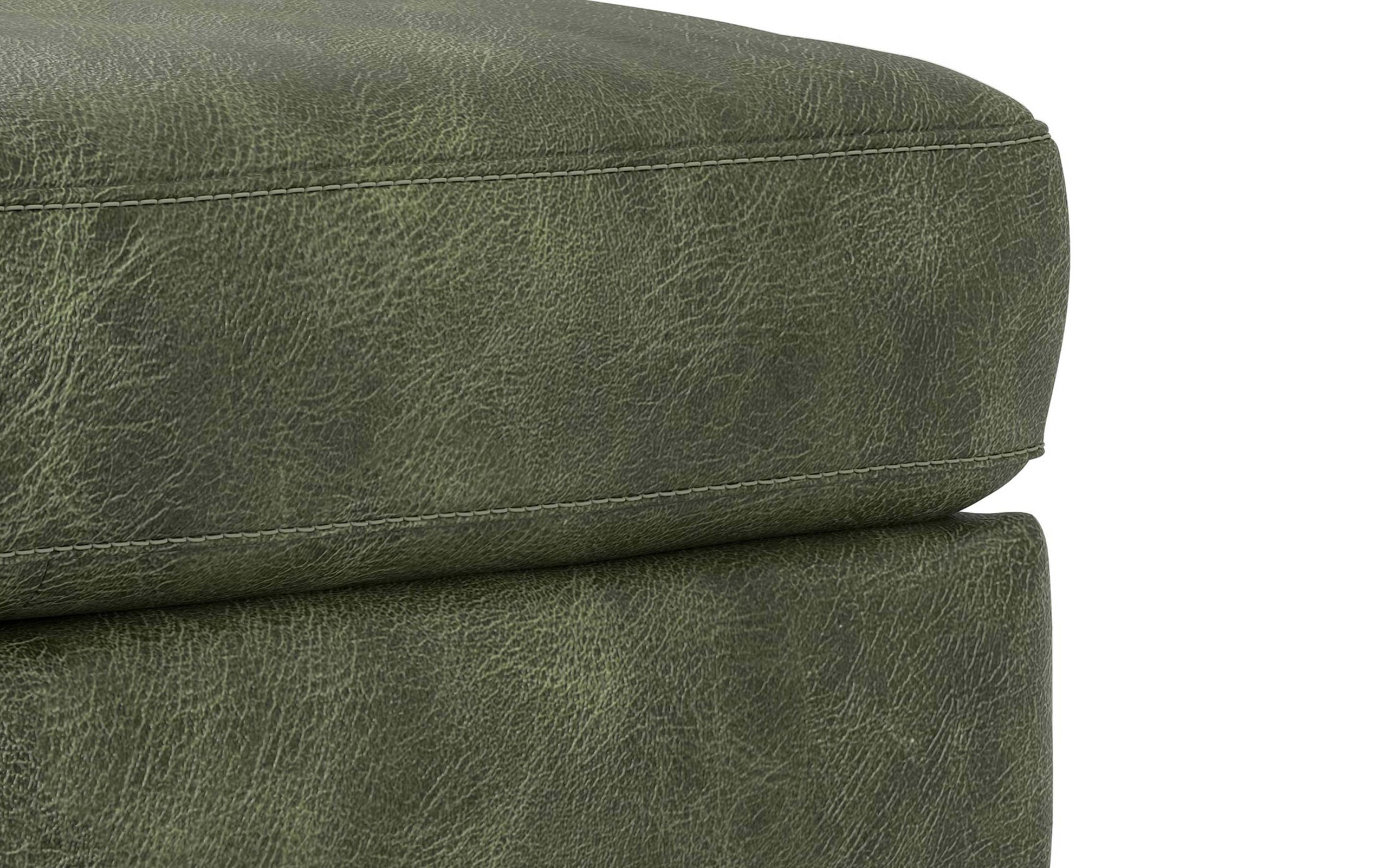 Moss Green Genuine Top Grain Leather | Morrison Large Rectangular Ottoman in Genuine Leather