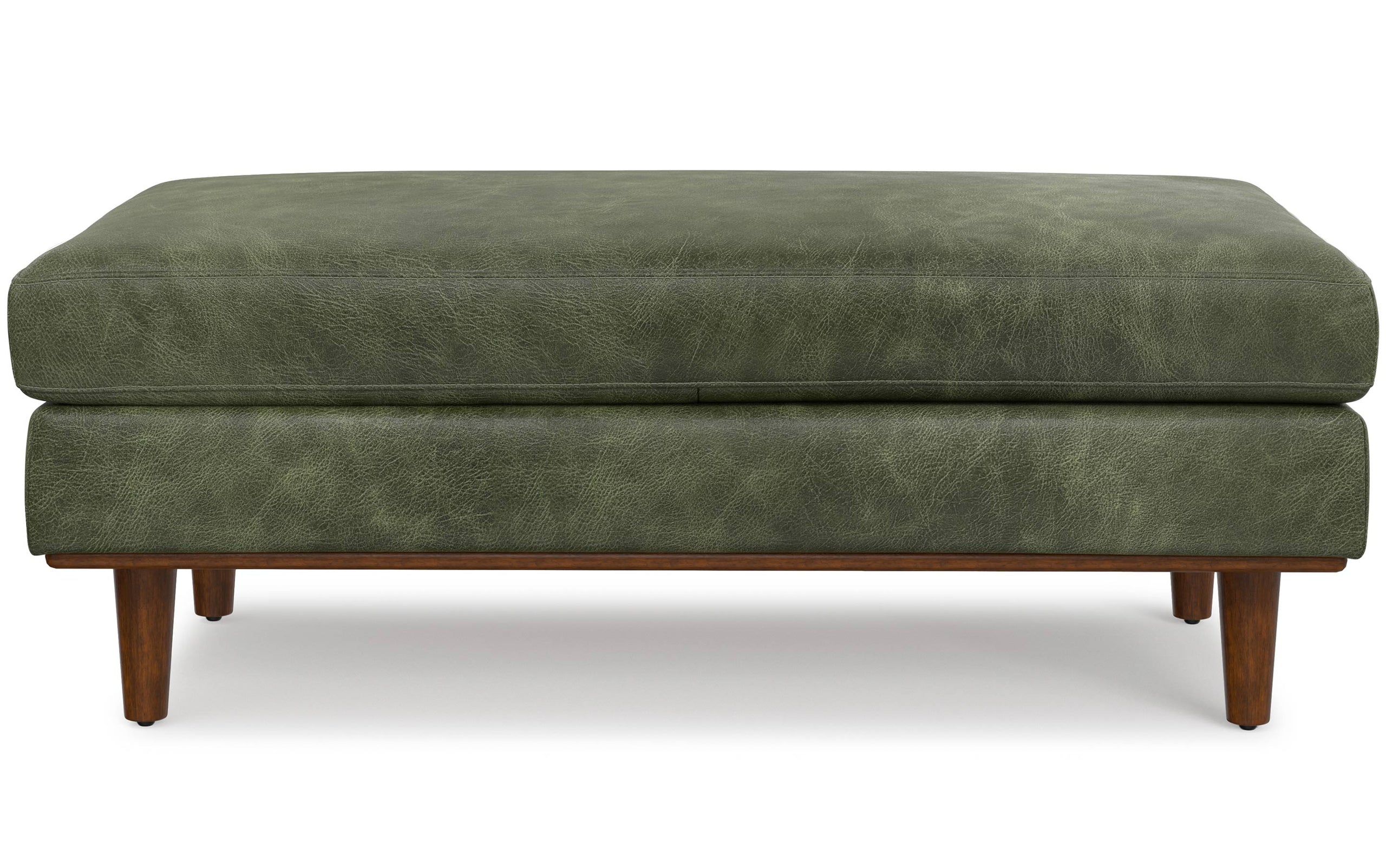 Moss Green Genuine Top Grain Leather | Morrison Large Rectangular Ottoman in Genuine Leather