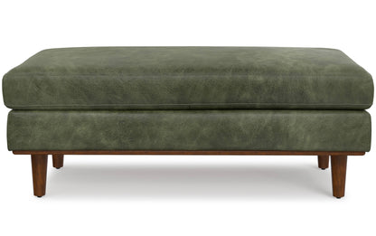 Moss Green Genuine Top Grain Leather | Morrison Large Rectangular Ottoman in Genuine Leather