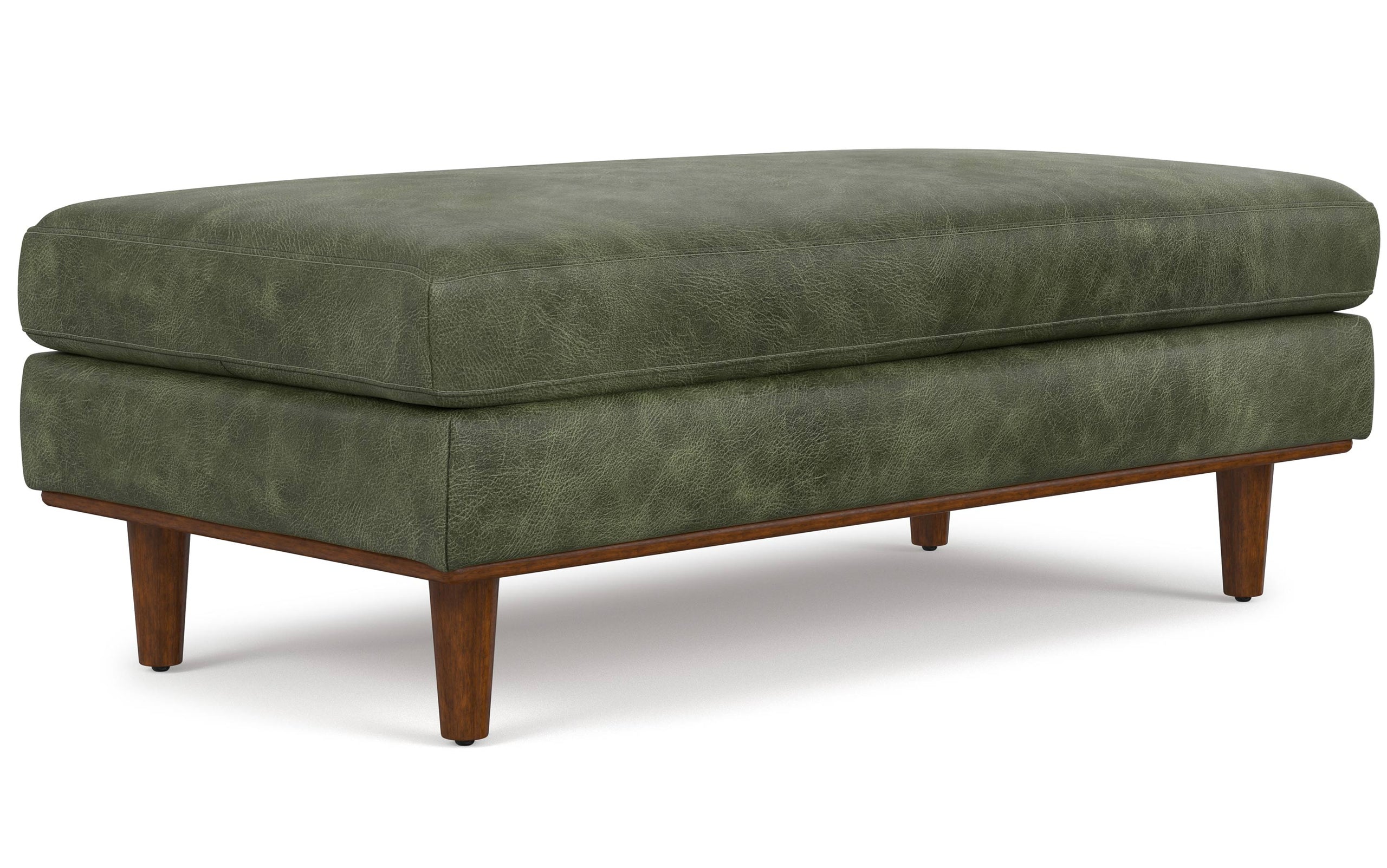 Moss Green Genuine Top Grain Leather | Morrison Large Rectangular Ottoman in Genuine Leather