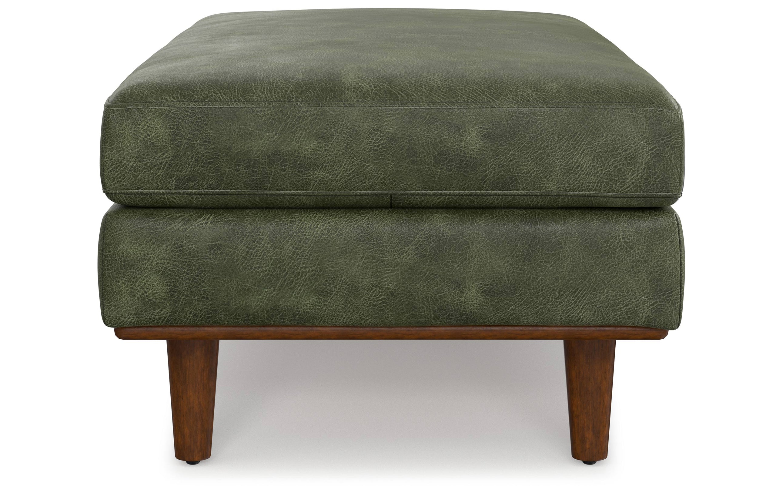 Moss Green Genuine Top Grain Leather | Morrison Large Rectangular Ottoman in Genuine Leather