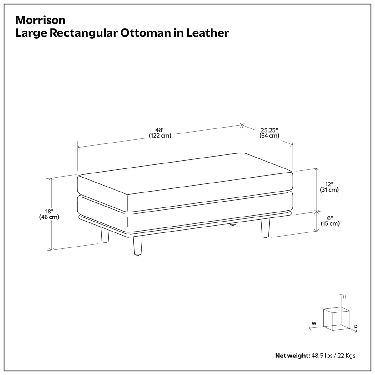 Moss Green Genuine Top Grain Leather | Morrison Large Rectangular Ottoman in Genuine Leather