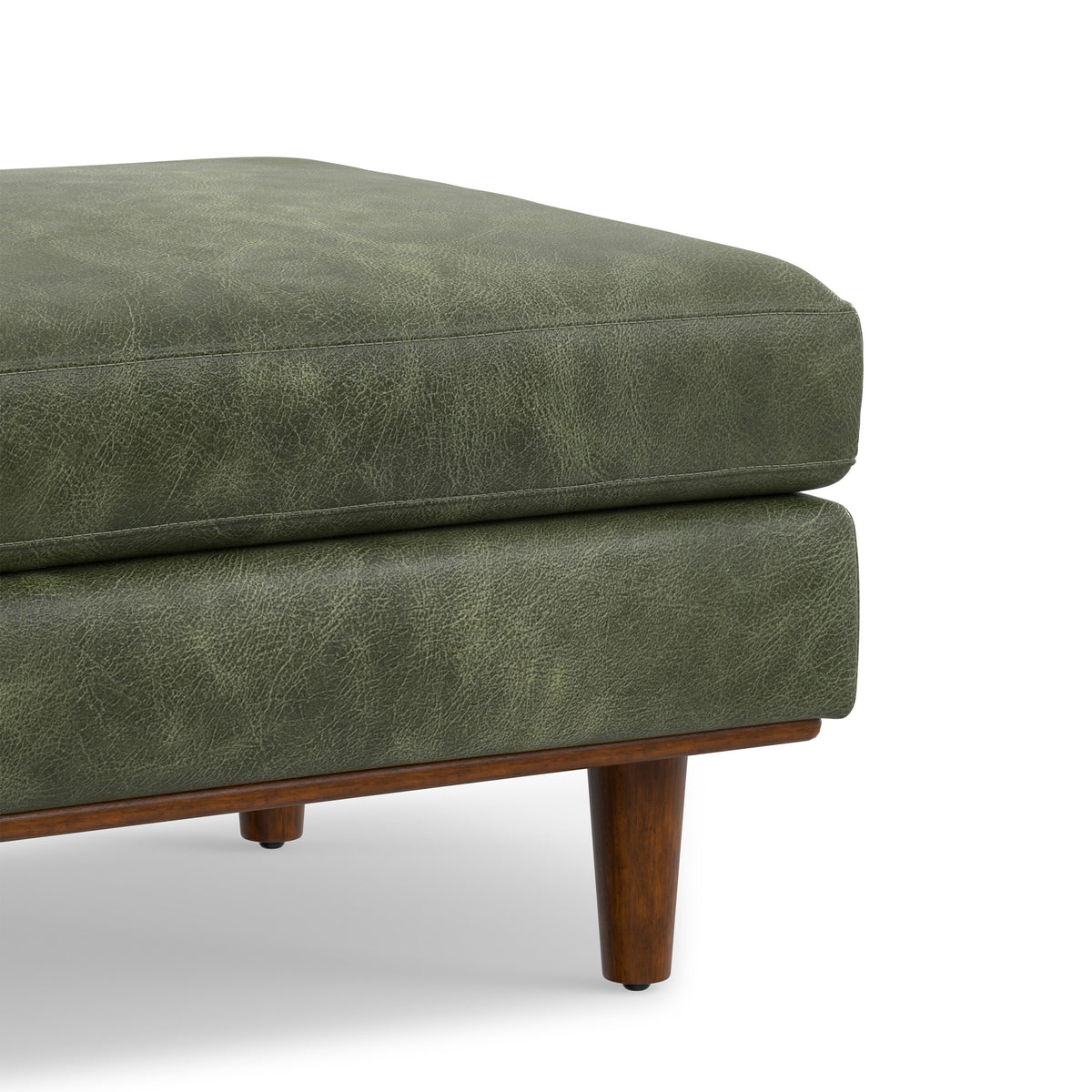 Moss Green Genuine Top Grain Leather | Morrison Large Rectangular Ottoman in Genuine Leather