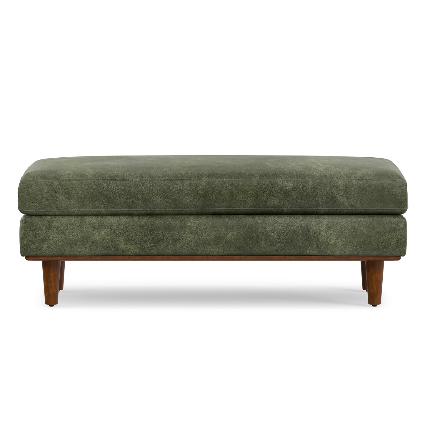 Moss Green Genuine Top Grain Leather | Morrison Large Rectangular Ottoman in Genuine Leather