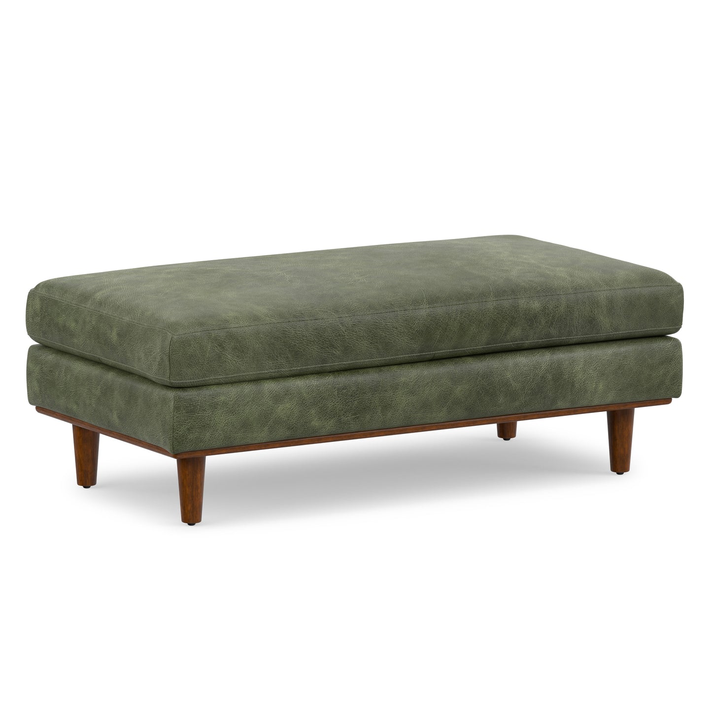 Moss Green Genuine Top Grain Leather | Morrison Large Rectangular Ottoman in Genuine Leather