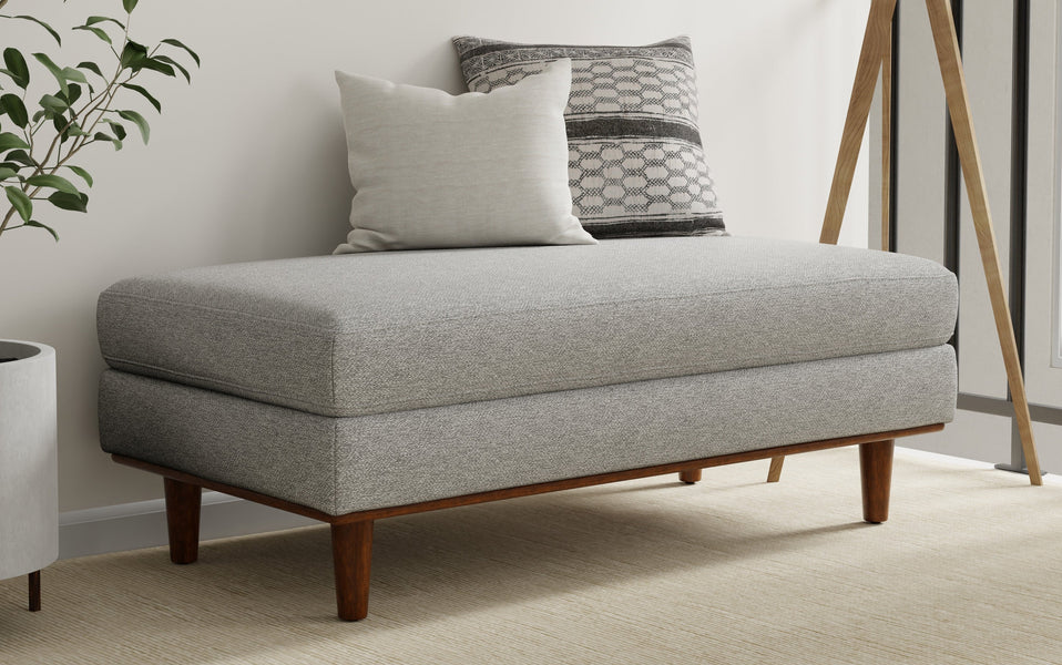 Mist Grey Woven Polyester Fabric | Morrison Large Rectangular Ottoman