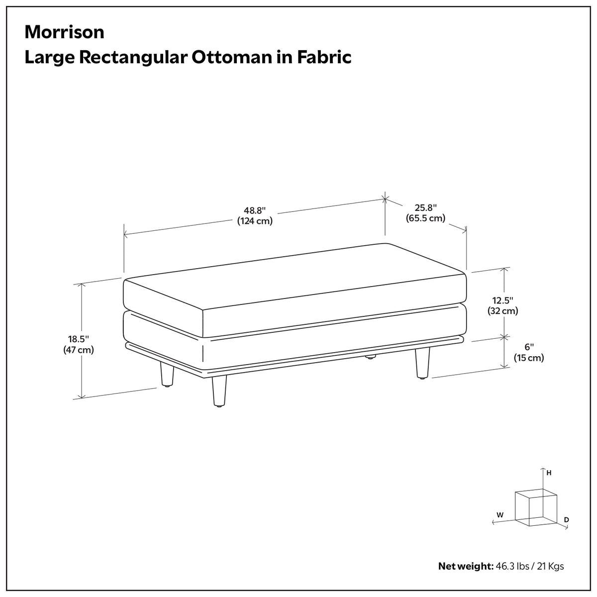 Mist Grey Woven-Blend Fabric | Morrison Large Rectangular Ottoman
