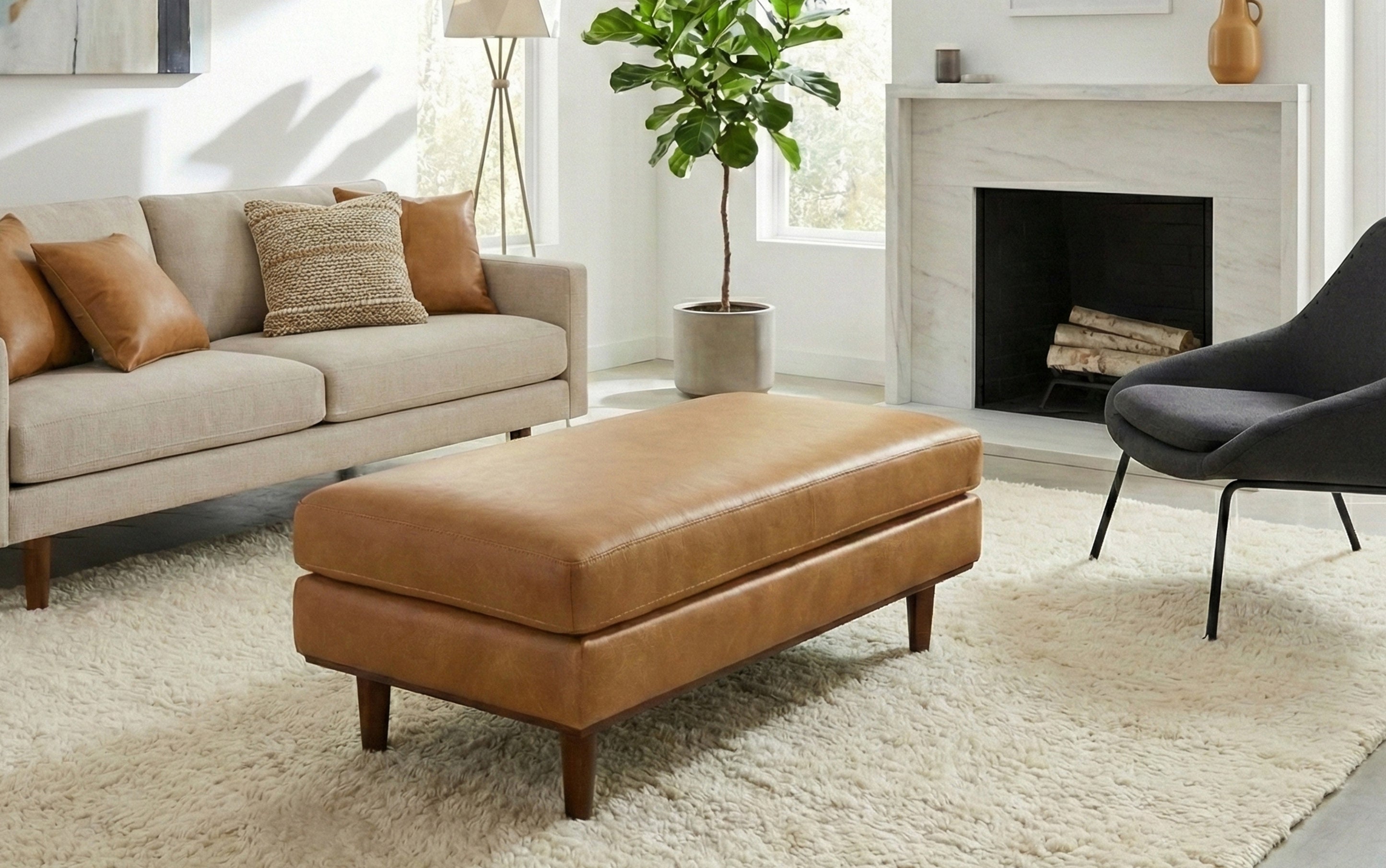 Leather Rectangular Ottoman | Morrison Large Ottoman – Simpli Home
