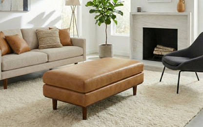 Sienna Genuine Top Grain Leather | Morrison Large Rectangular Ottoman in Genuine Leather