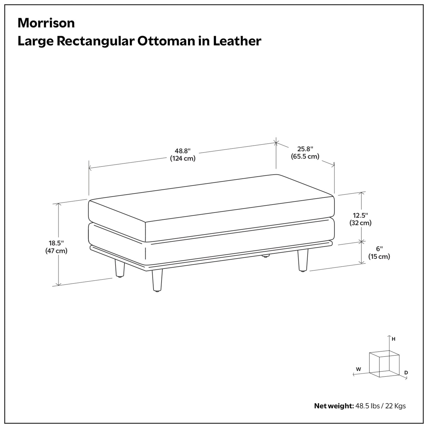 Sienna Genuine Top Grain Leather | Morrison Large Rectangular Ottoman in Genuine Leather