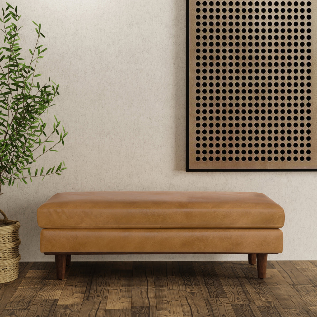 Sienna Genuine Top Grain Leather | Morrison Large Rectangular Ottoman in Genuine Leather