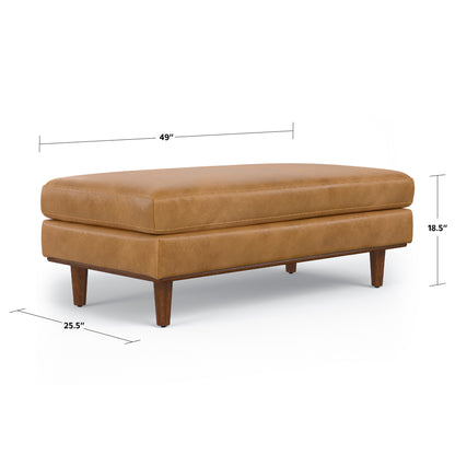 Sienna Genuine Top Grain Leather | Morrison Large Rectangular Ottoman in Genuine Leather