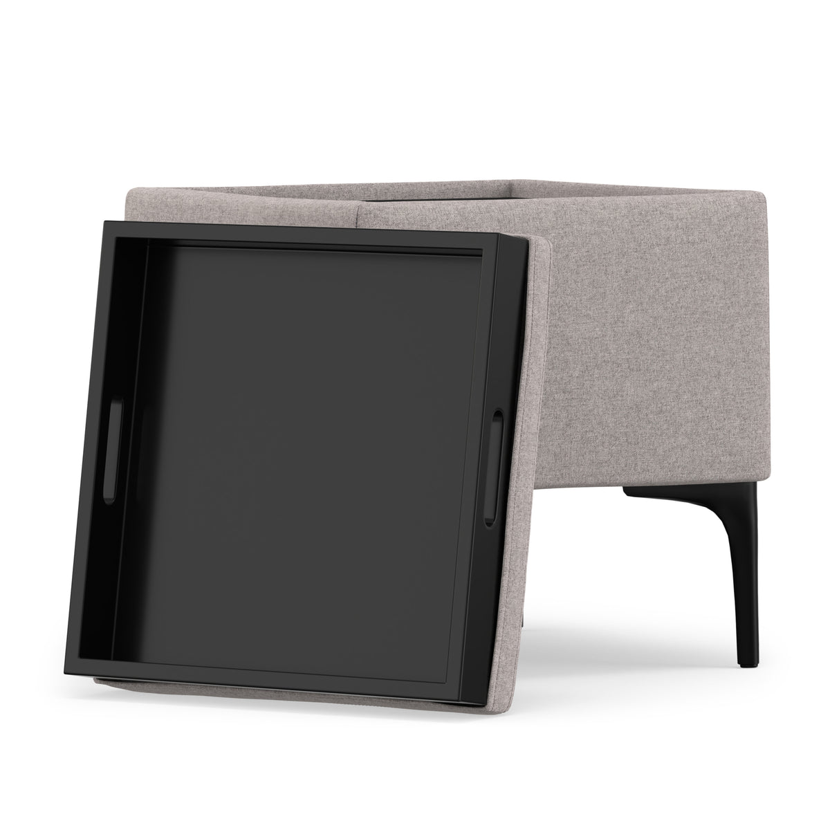 Cloud Grey Linen Style Fabric| Natasha Storage Ottoman with Tray in Linen