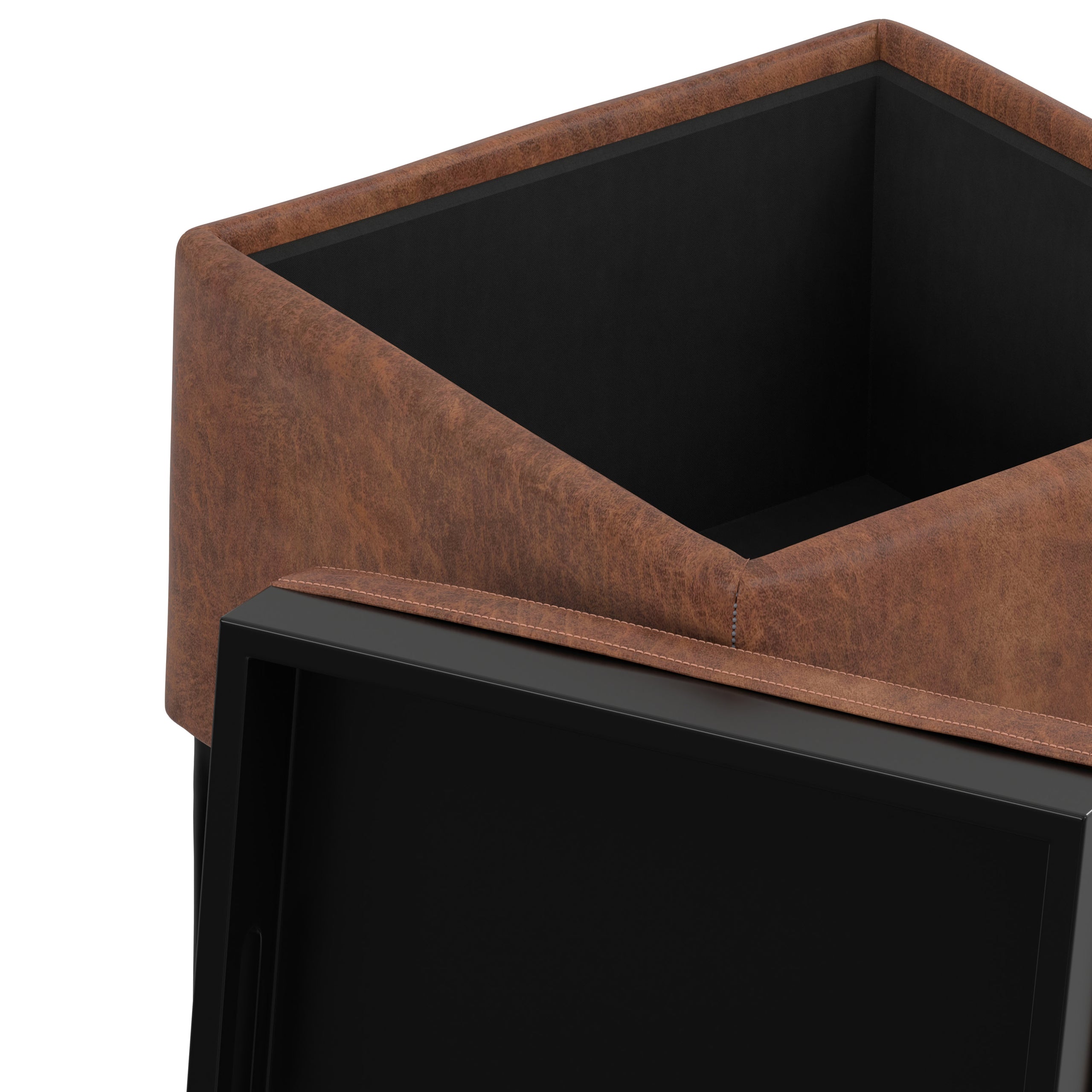 Distressed Saddle Brown Distressed Vegan Leather | Natasha Storage Ottoman with Tray in Distressed Vegan Leather