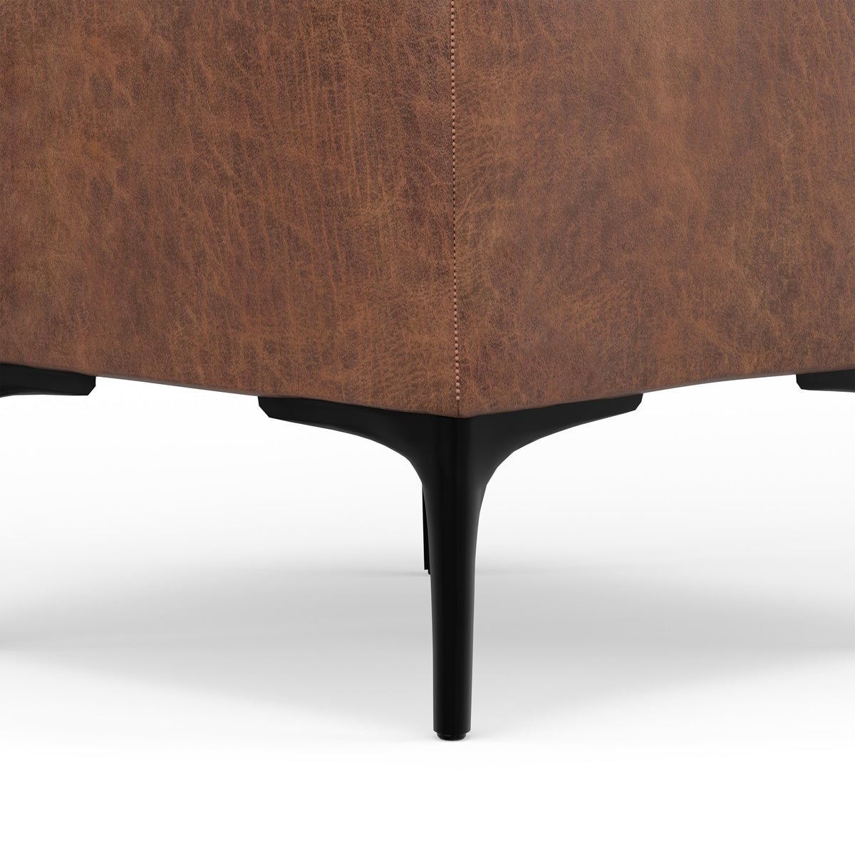 Distressed Saddle Brown Distressed Vegan Leather | Natasha Storage Ottoman with Tray in Distressed Vegan Leather