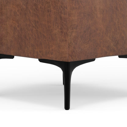 Distressed Saddle Brown Distressed Vegan Leather | Natasha Storage Ottoman with Tray in Distressed Vegan Leather