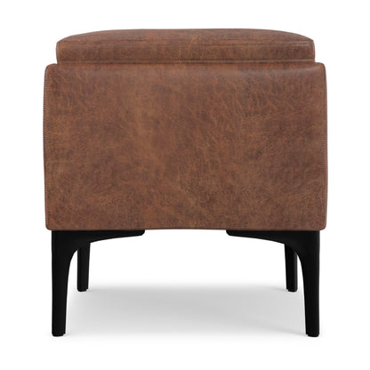 Distressed Saddle Brown Distressed Vegan Leather | Natasha Storage Ottoman with Tray in Distressed Vegan Leather