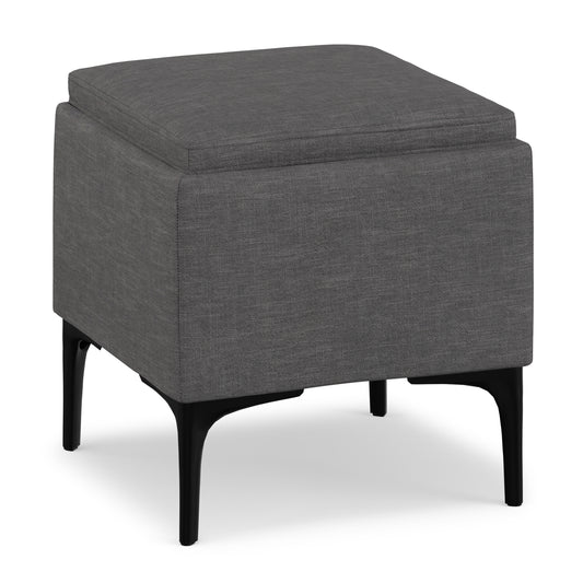 Slate Grey Linen Style Fabric| Natasha Storage Ottoman with Tray in Linen