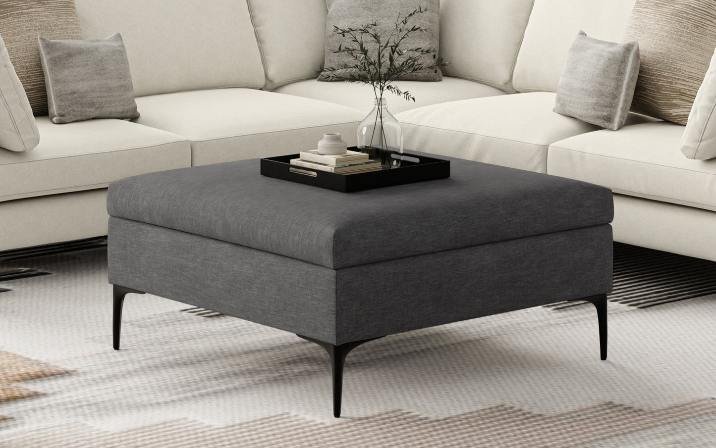 Slate Grey Linen Style Fabric | Rebecca Coffee Table Storage Ottoman with Lift Up Lid