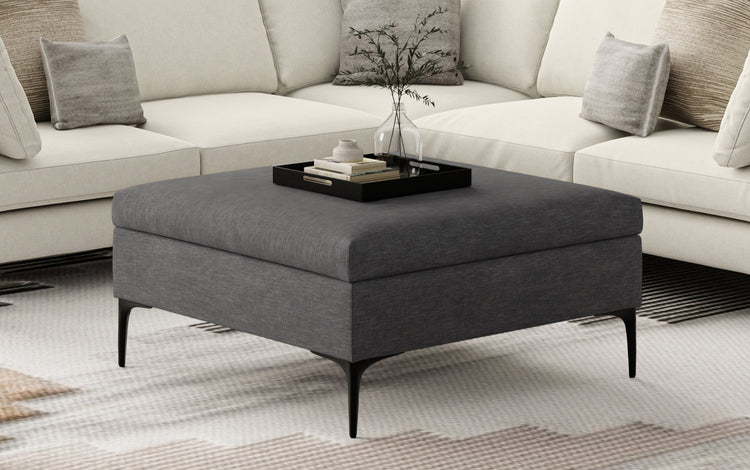 Slate Grey Linen Style Fabric | Rebecca Coffee Table Storage Ottoman with Lift Up Lid