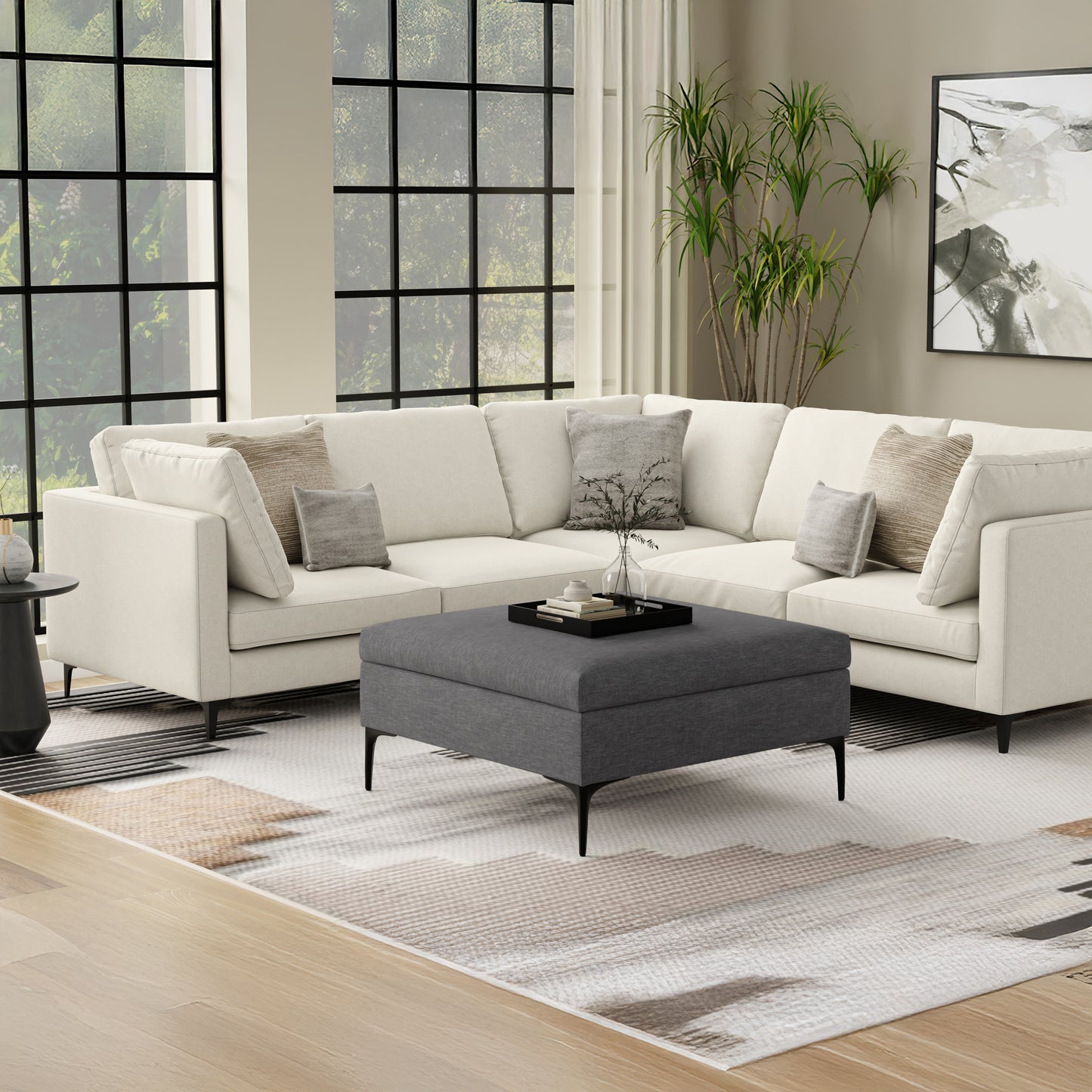 Slate Grey Linen Style Fabric | Rebecca Coffee Table Storage Ottoman with Lift Up Lid in Linen