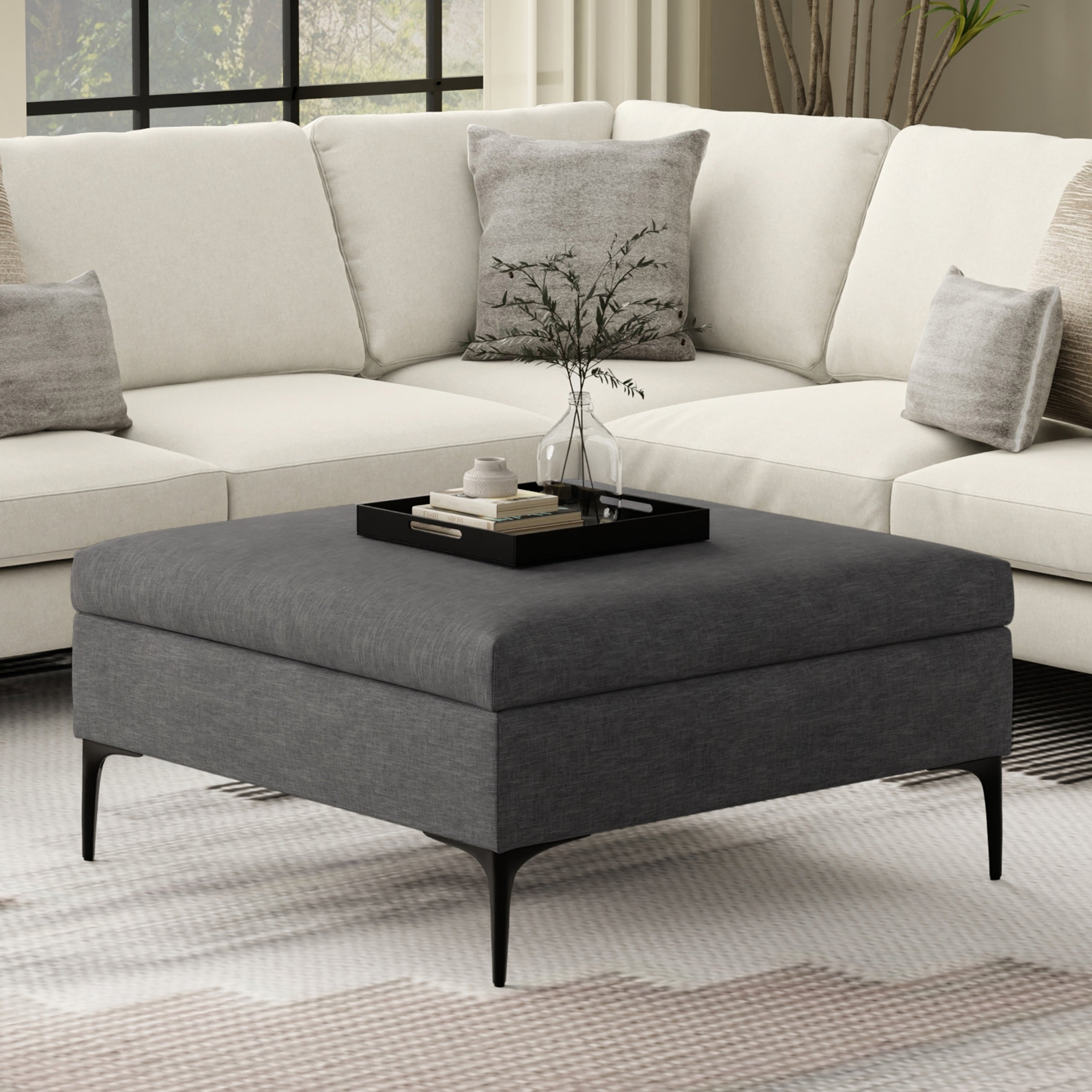 Slate Grey Linen Style Fabric | Rebecca Coffee Table Storage Ottoman with Lift Up Lid in Linen