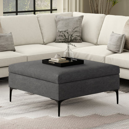 Slate Grey Linen Style Fabric | Rebecca Coffee Table Storage Ottoman with Lift Up Lid in Linen