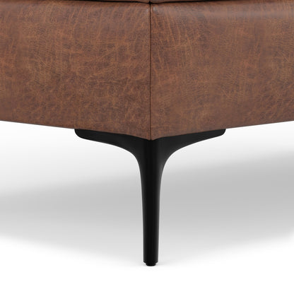 Distressed Saddle Brown Distressed Vegan Leather | Rebecca Large Coffee Table Storage Ottoman with Lift up Lid in Distressed Vegan Leather