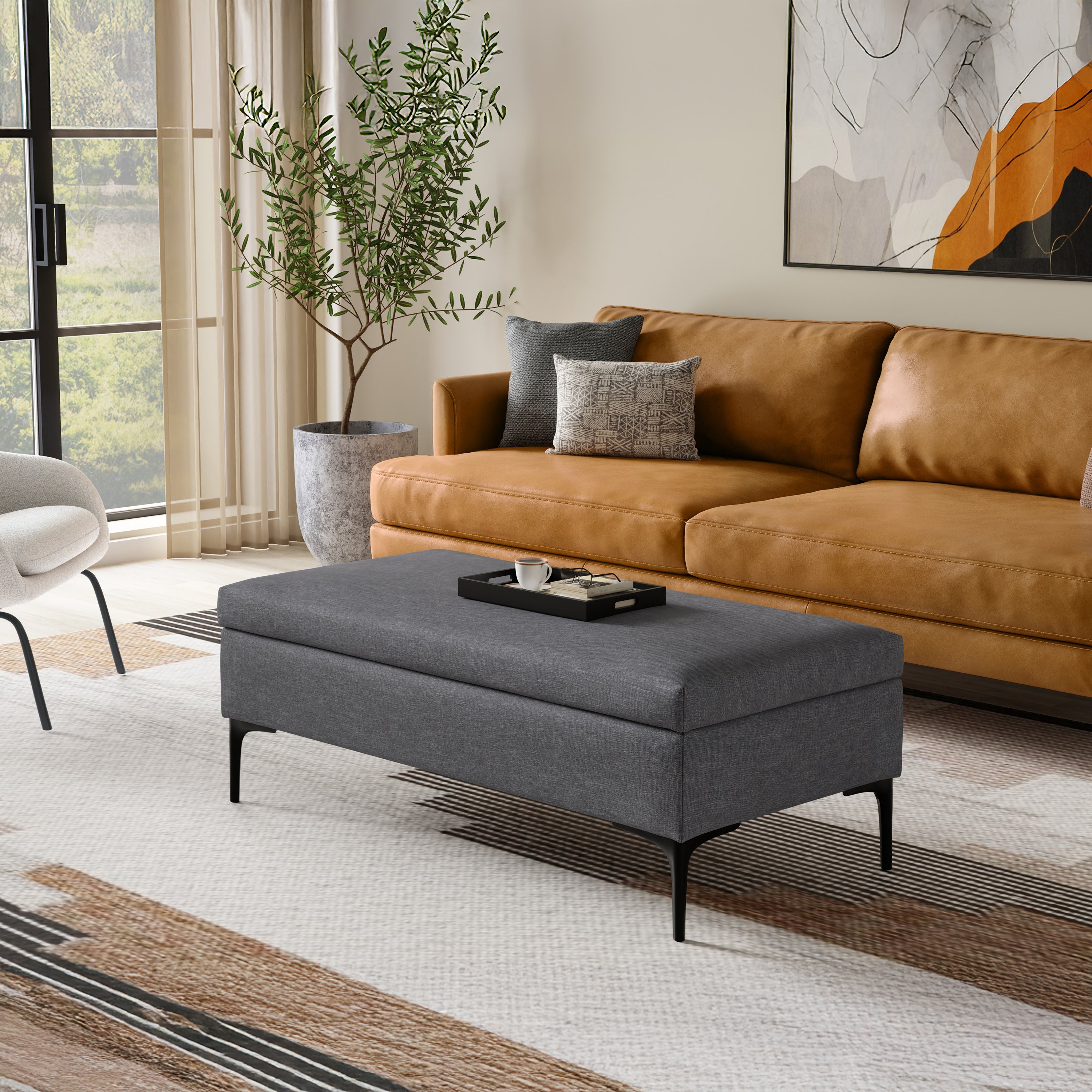 Large Linen Ottoman Coffee Table | Rebecca Lift Top Ottoman