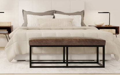 Distressed Chestnut Brown Distressed Vegan Leather | Reynolds Ottoman Bench