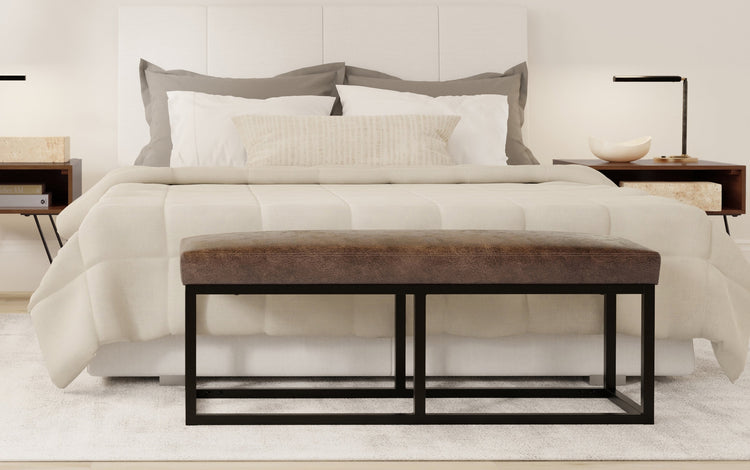 Distressed Chestnut Brown Distressed Vegan Leather | Reynolds Ottoman Bench