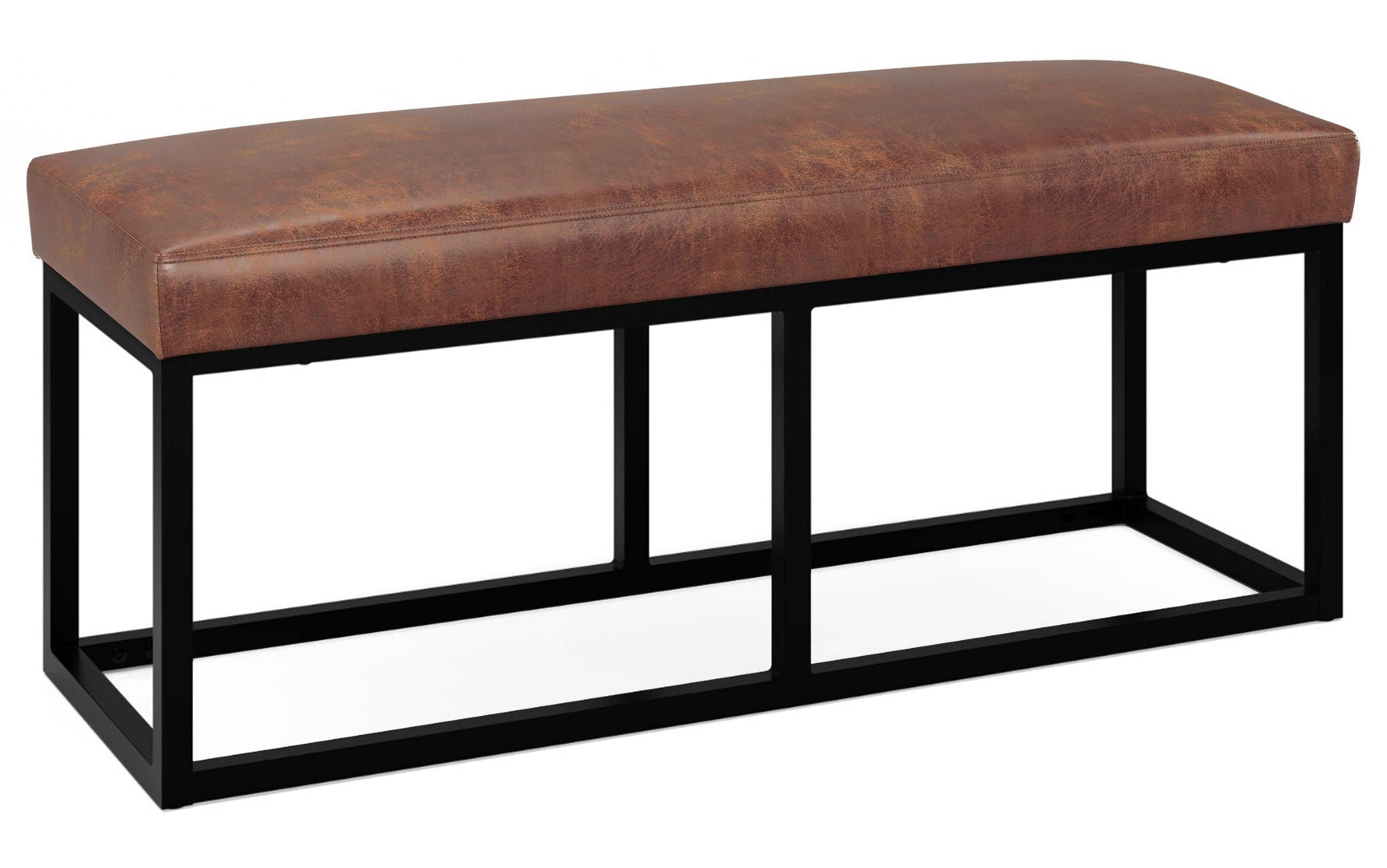 Distressed Saddle Brown Distressed Vegan Leather | Reynolds Ottoman Bench