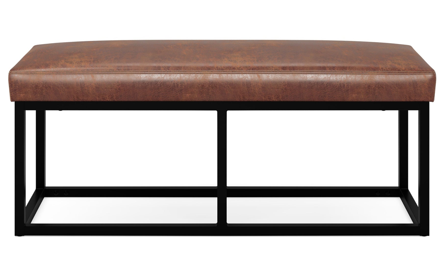 Distressed Saddle Brown Distressed Vegan Leather | Reynolds Ottoman Bench