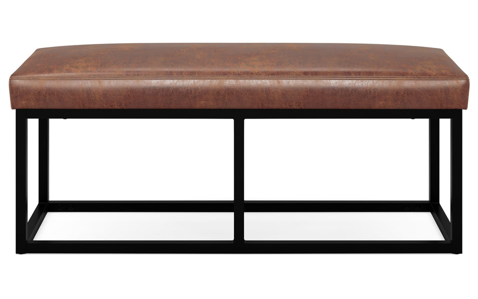 Distressed Saddle Brown Distressed Vegan Leather | Reynolds Ottoman Bench