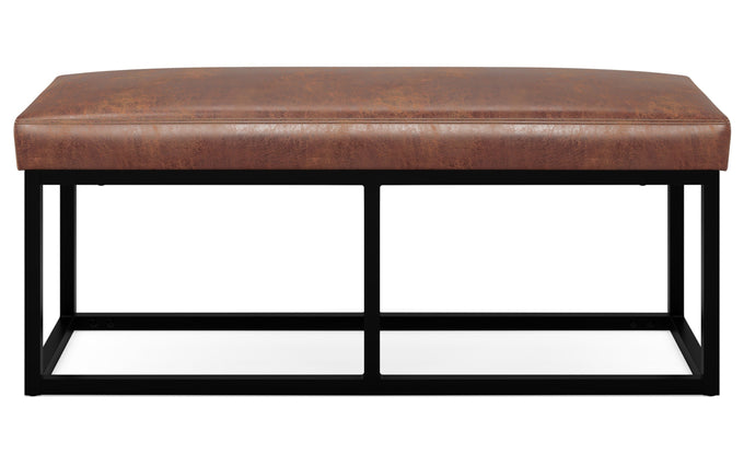 Distressed Saddle Brown Distressed Vegan Leather | Reynolds Ottoman Bench