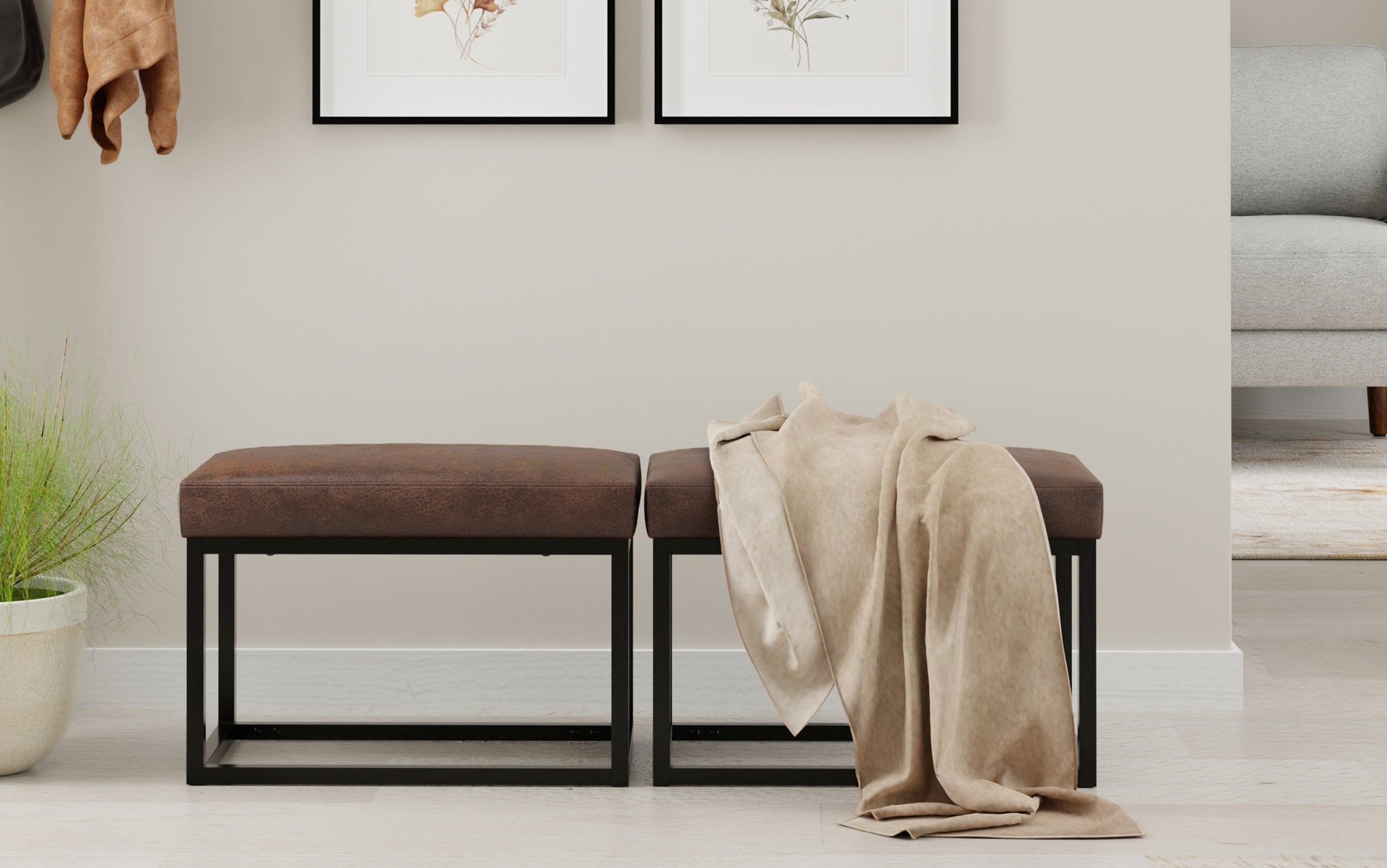 Distressed Chestnut Brown | Reynolds Small Bench