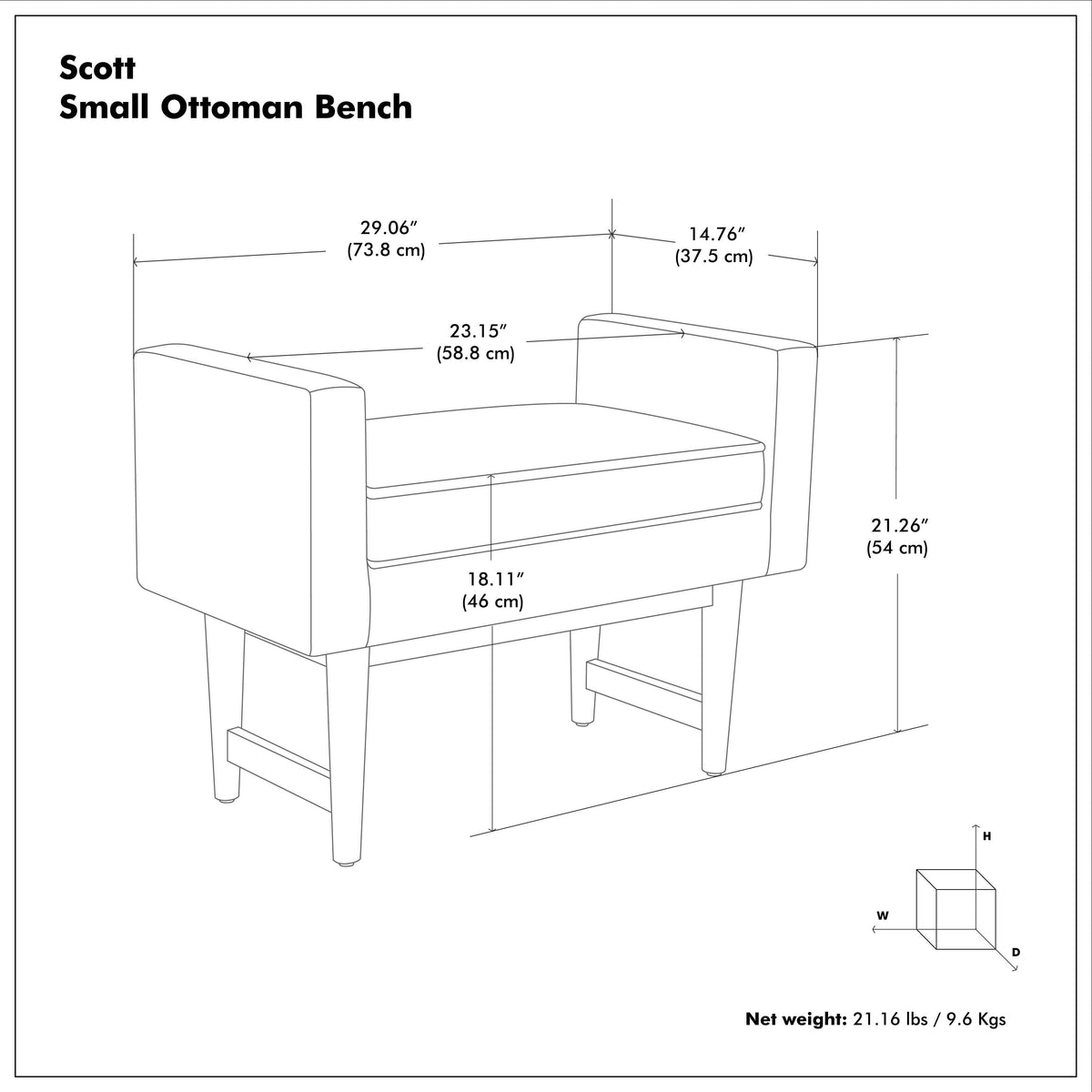 Pewter Grey Linen Style Polyester | Scott Small Ottoman Bench