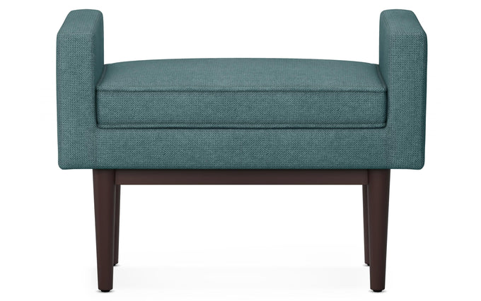 Smoky Teal Linen Style Polyester | Scott Small Ottoman Bench