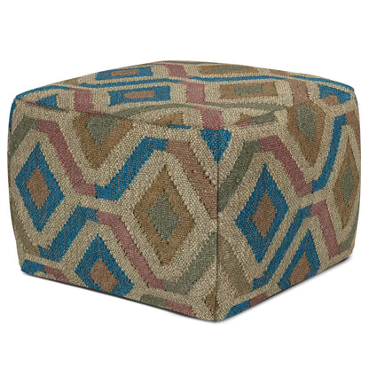 Multi-Color | Johanna Kilim Patterned Square Pouf