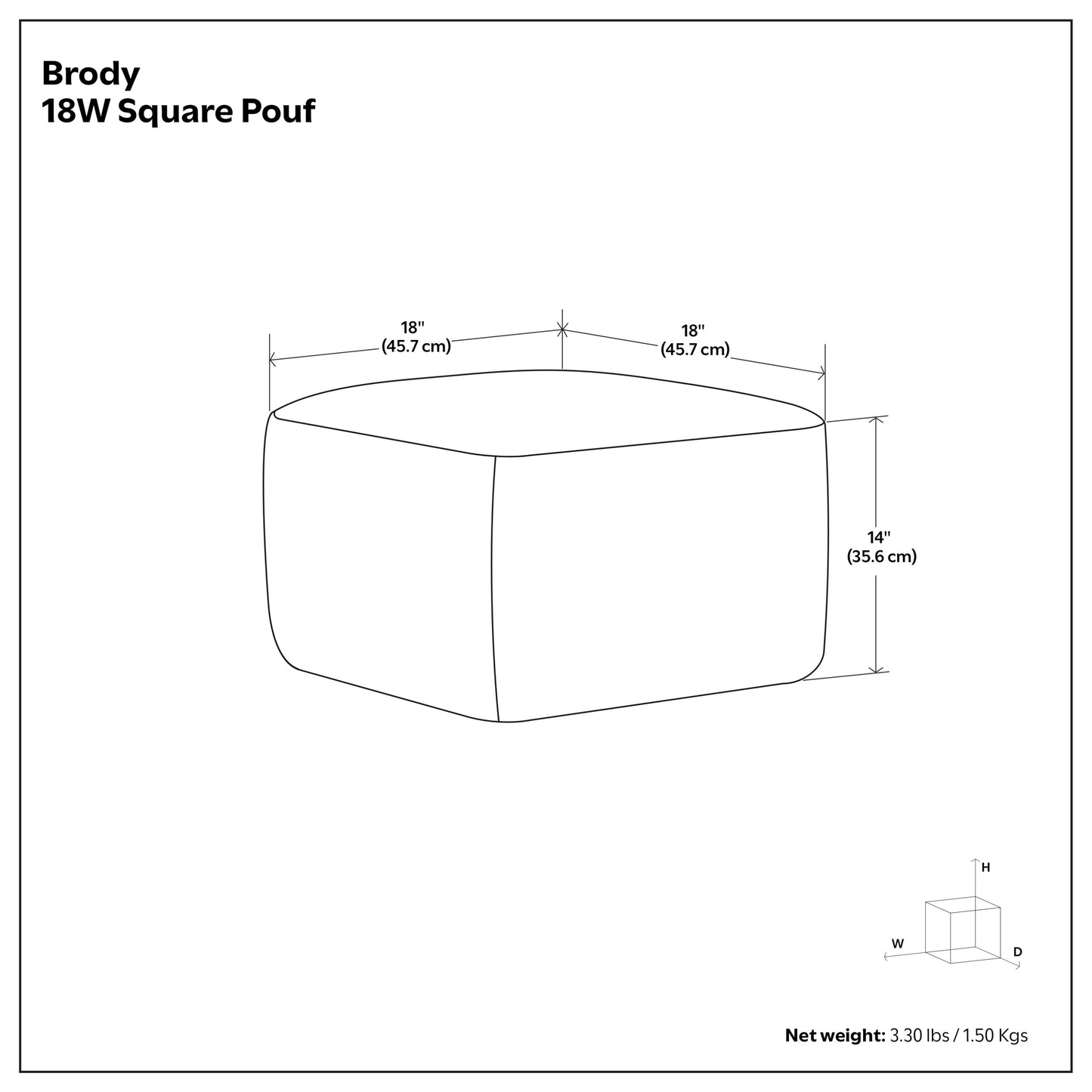 Brody 18 inch Square Top Stitch Pouf in Vegan Leather