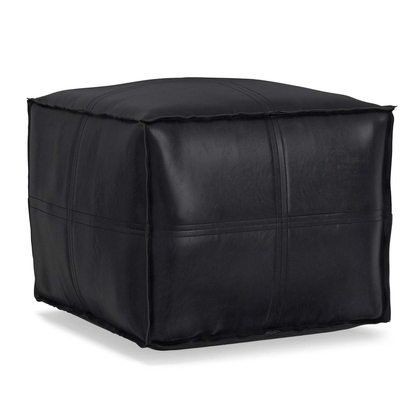 Brody 18 inch Square Top Stitch Pouf in Vegan Leather