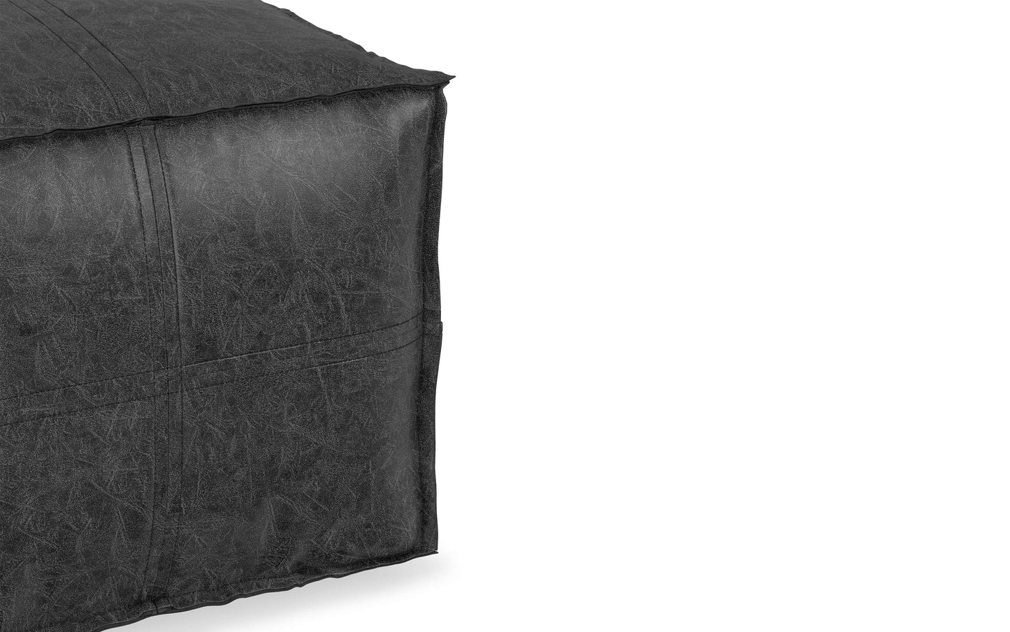 Distressed Black Distressed Vegan Leather | Brody Square Pouf